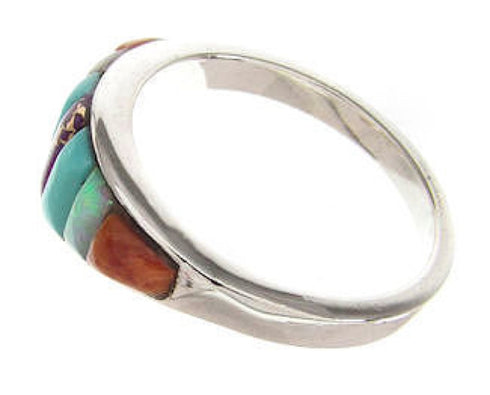 Sterling Silver Turquoise Multicolor Inlay Ring Size 6-3/4 NS35999